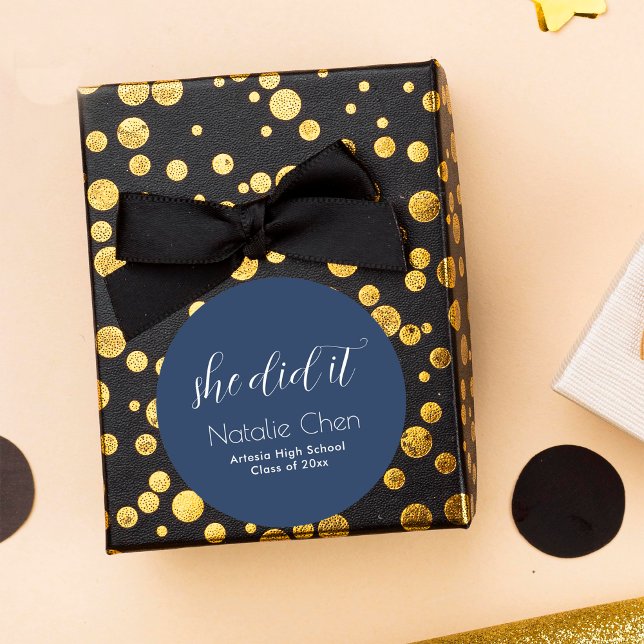 Modern Blue Elegant Fonts Graduate Classic Round Sticker (Creator Uploaded)