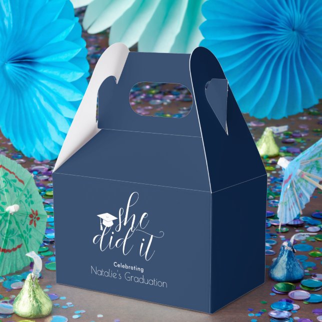 Modern Blue Elegant Fonts Graduation Favour Box (Party)