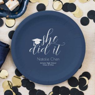 Modern Blue Elegant Fonts Graduation Paper Plate