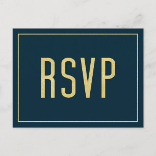 Modern Blue Elegant Minimalist Simple Wedding RSVP Postcard