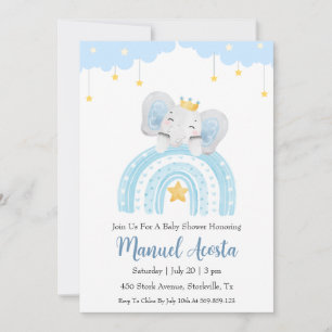 modern blue elephant baby shower invitations