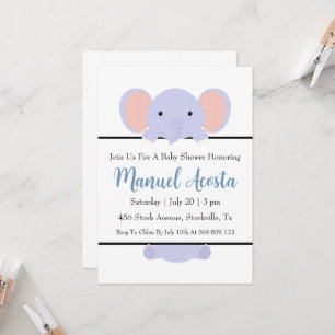 modern blue elephant baby shower invitations