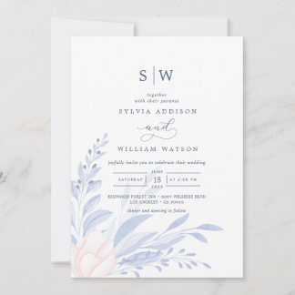 Modern Blue Eucalyptus Greenery Succulent Wedding Invitation