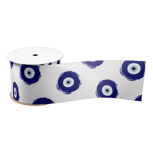 Modern Blue Evil Eye Good luck & Protection Symbol Satin Ribbon