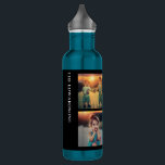 Modern blue family 4 photo collage family name 710 ml water bottle<br><div class="desc">Water bottle with 4 photos,  family photo collage and family name.
You can personalise it and add your own photos and text,  name.</div>