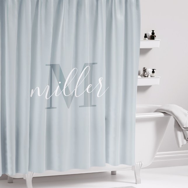 Modern Blue Family Name Monogram Shower Curtain (Creator Uploaded)