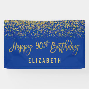 Modern Blue Faux Gold Glitter 90th Birthday Banner