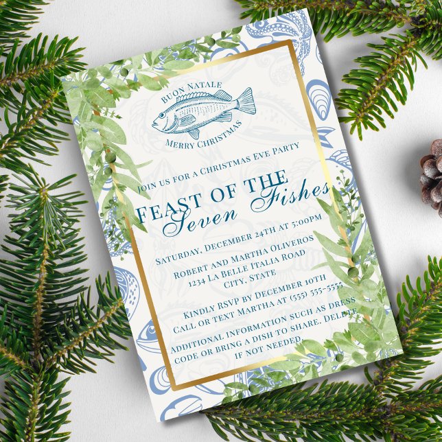 Modern Blue Feast of the 7 Fishes Christmas Party Invitation (Creator Uploaded)