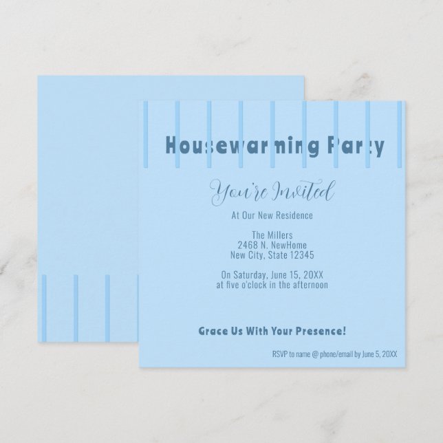 Modern Blue Fence Housewarming Party Invitation (Front/Back)