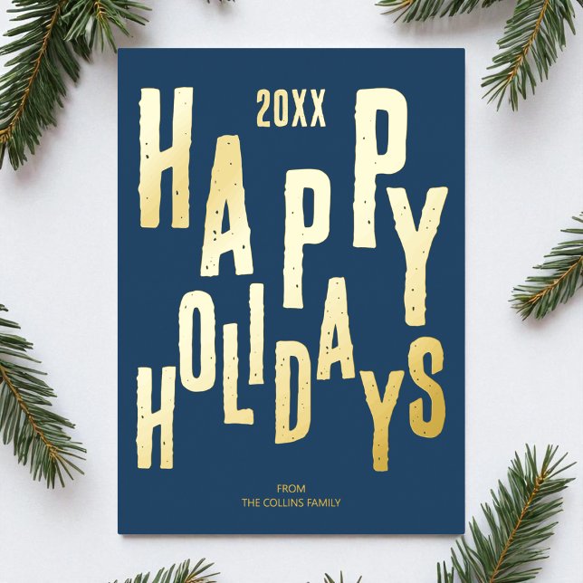 Modern Blue Festive Happy Holidays Christmas (Modern Blue Festive Happy Holidays Christmas Foil Holiday Card)