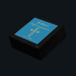 Modern blue first communion cross boys gift box<br><div class="desc">Modern first communion gift box with a golden cross on a blue background and a hand lettered script name. Personalise with name,  text and date</div>