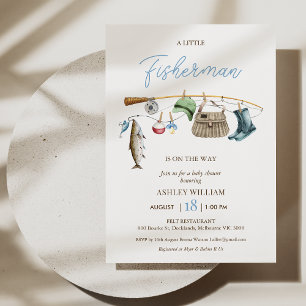 Modern Blue Fishing Rod Boys Fishing Baby Shower Invitation