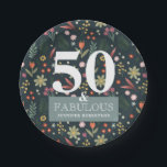 Modern Blue Floral 50 and Fabulous Birthday Paper  Paper Plate<br><div class="desc">These 50 and Fabulous paper plates are ideal for your next elegant 50th birthday party celebration! The napkins feature a navy blue floral background with bright modern flowers,  as well as space for customisation.</div>