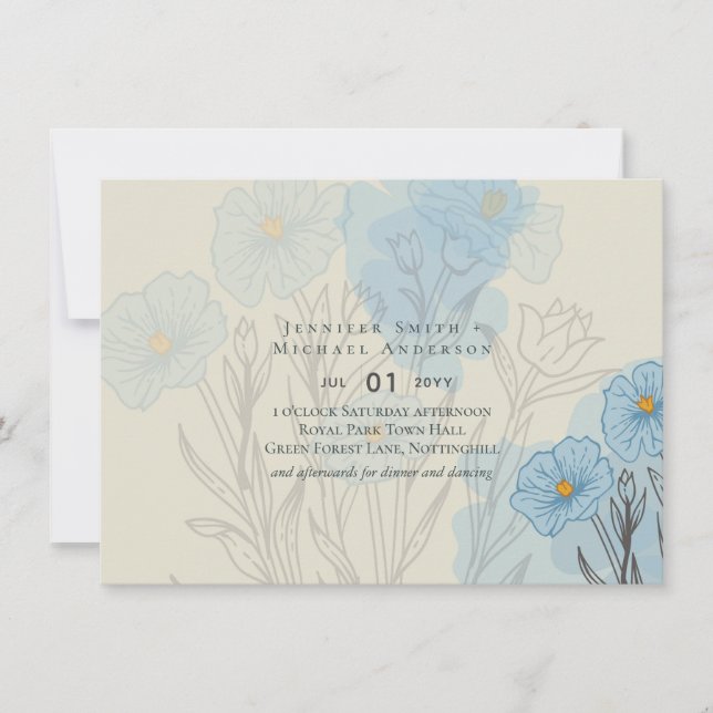 Modern Blue Floral Abstract Wedding (Front)