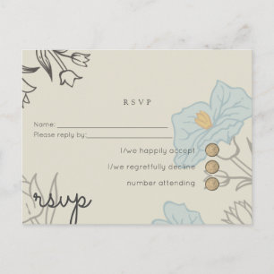 Modern Blue Floral Abstract Wedding RSVP Invitation Postcard