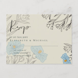 Modern Blue Floral Abstract Wedding RSVP Postcard