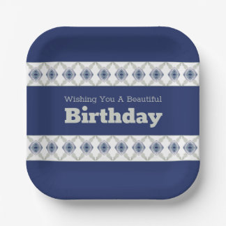 Modern Blue Floral Accented Paper Plate
