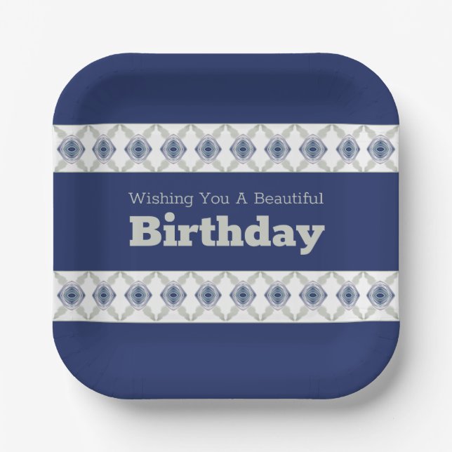 Modern Blue Floral Accented Paper Plate (Front)