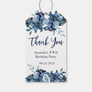 Modern Blue Floral Birthday Party Thank You Gift Tags