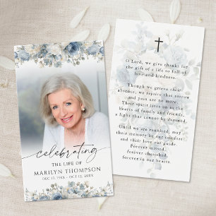 Modern Blue Floral Cross Prayer Card