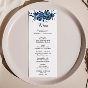 Modern Blue Floral Dinner Menu Card