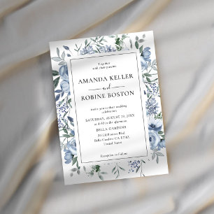 Modern Blue Floral Elegant Wedding Invitation