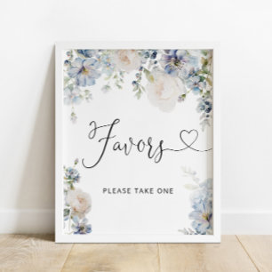Modern Blue Floral Favours Baby Shower Poster
