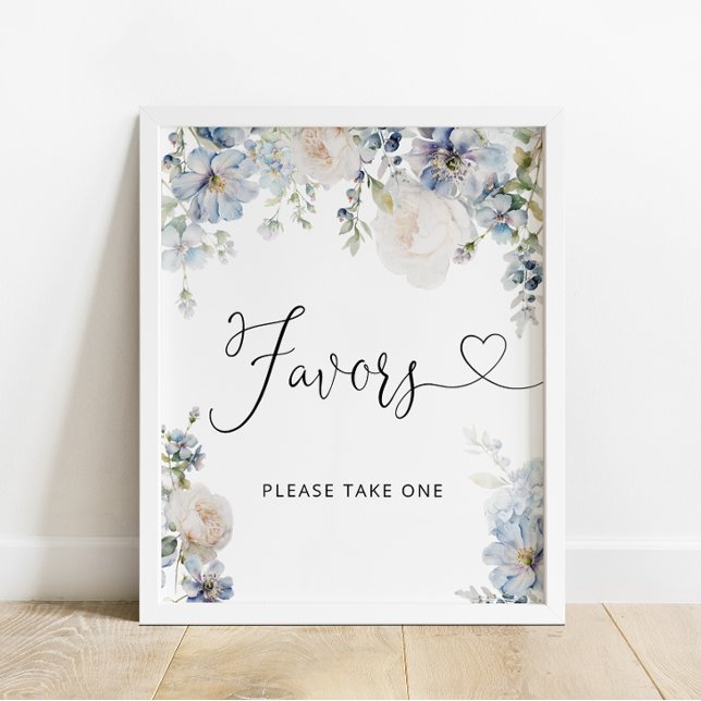 Modern Blue Floral Favours Baby Shower Poster (Creator Uploaded)