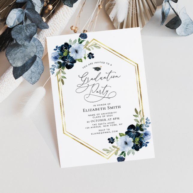 modern blue floral frame graduation party invitation (Creator Uploaded)