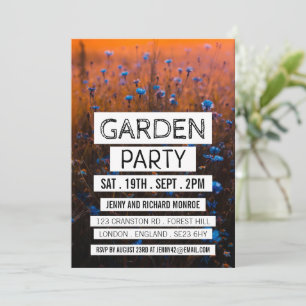 Modern Blue Floral, Garden Party Invitation
