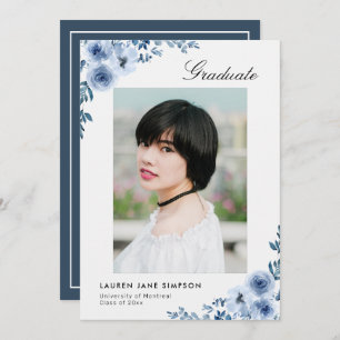 Modern blue floral graduation announcement