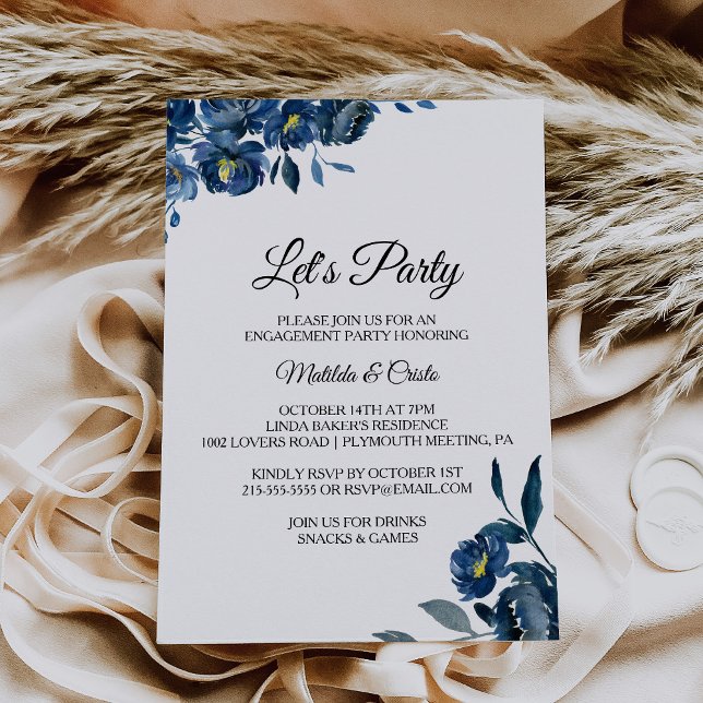 Modern Blue Floral Let's Party Invitation (Creator Uploaded)