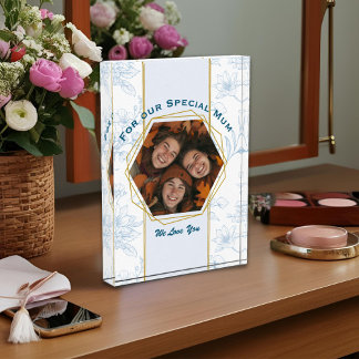 Modern Blue Floral Mothers Day Photo Block