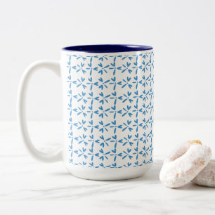Modern Blue Floral Motif Two-Tone Coffee Mug