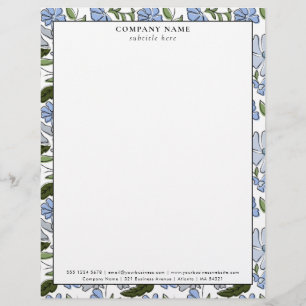 Modern Blue Floral Pattern Company Name Details Custom Letterhead