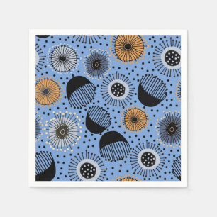 Modern Blue Floral Pattern Paper Napkin