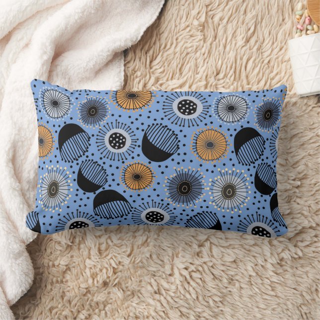 Modern Blue Floral Pattern Throw Pillow (Blanket)