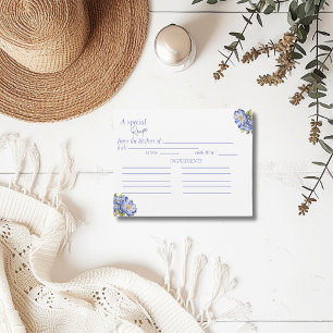 Modern Blue Floral Recipe Bridal Shower Card