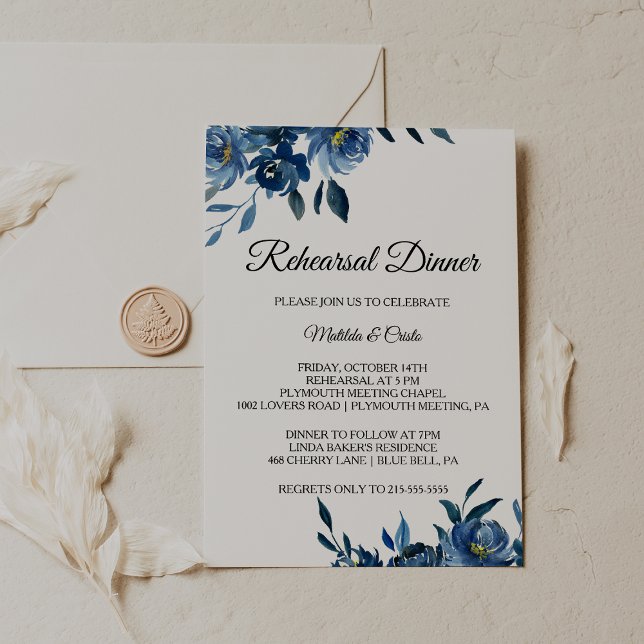 Modern Blue Floral Rehearsal Dinner Invitation (Creator Uploaded)