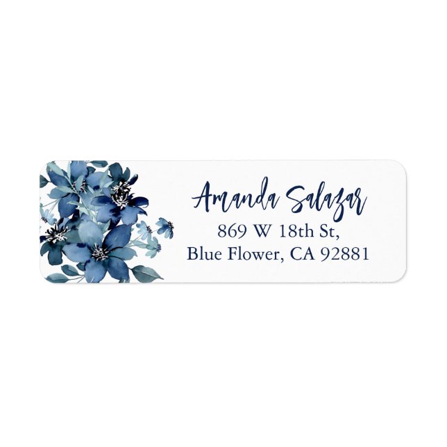 Modern Blue Floral Return Address  (Front)