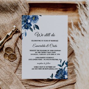 Modern Blue Floral Vow Renewal Invitation