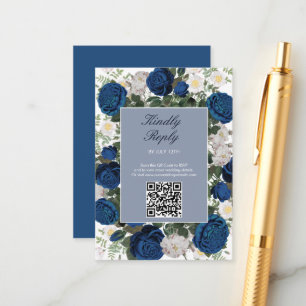 Modern Blue Floral Watercolor Elegant Wedding  Enclosure Card