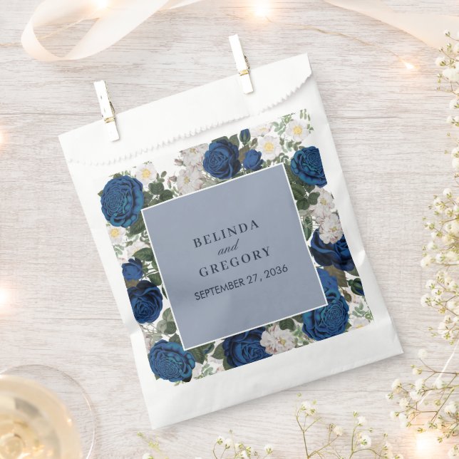 Modern Blue Floral Watercolor Elegant Wedding  Favour Bags (Clipped)