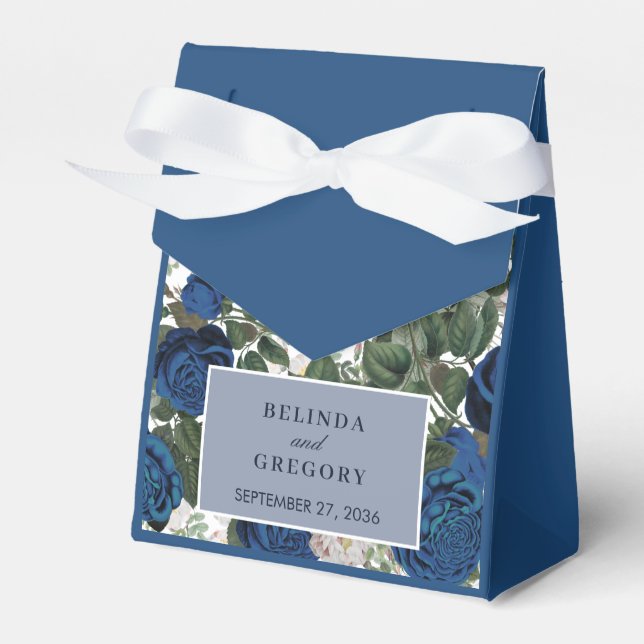 Modern Blue Floral Watercolor Elegant Wedding  Favour Box (Front Side)
