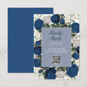Modern Blue Floral Watercolor Elegant Wedding  RSVP Card