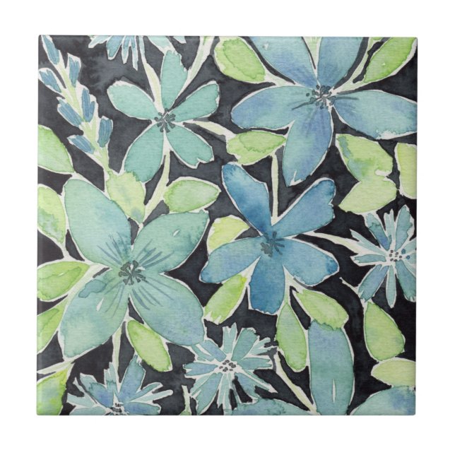 Modern Blue Floral Watercolor Tile (Front)