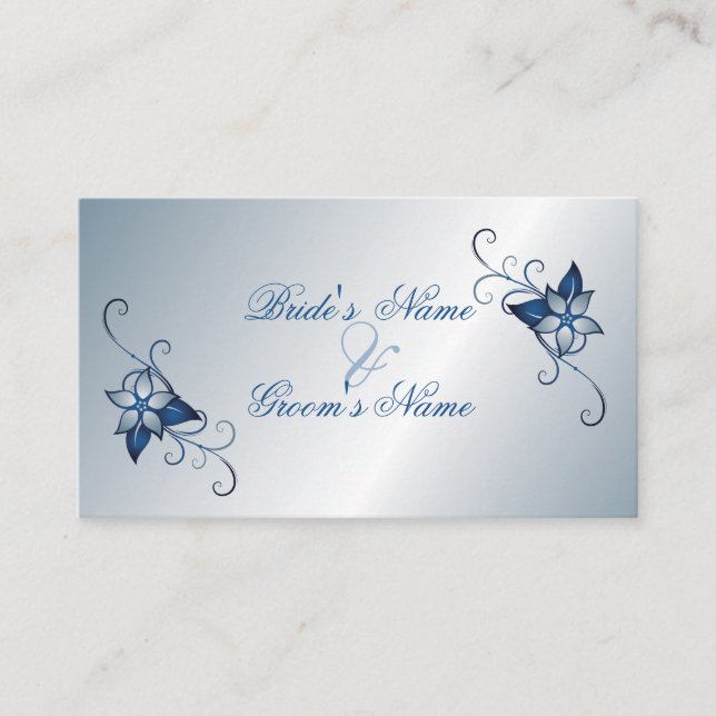 Modern Blue Floral Website Wedding Card (Front)