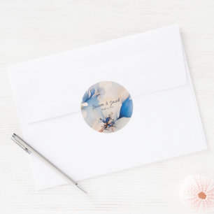 Modern Blue Floral Wedding Classic Round Sticker