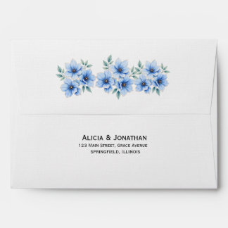 Modern Blue Floral Wedding Envelope