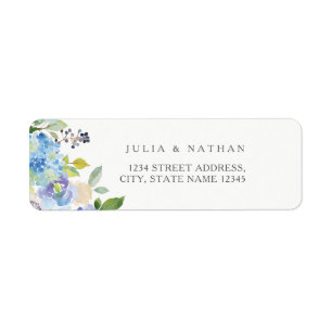 Modern Blue Floral Wedding Envelope Return Address